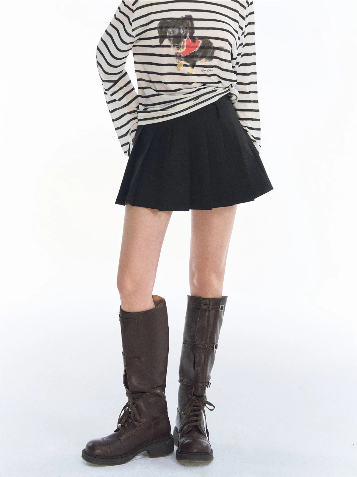 Asymmetric Waist Pleated A-Line Skirt