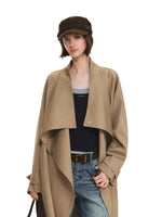 Khaki Waterfall Collar Trench Coat