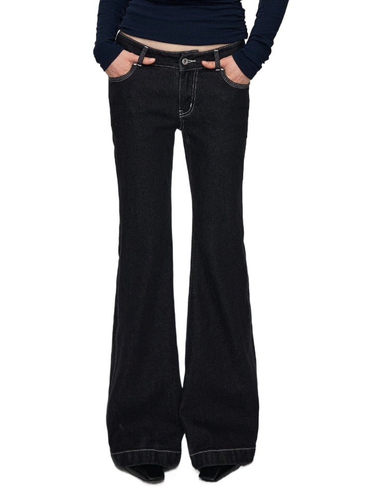 Black Contrast Flared Jeans
