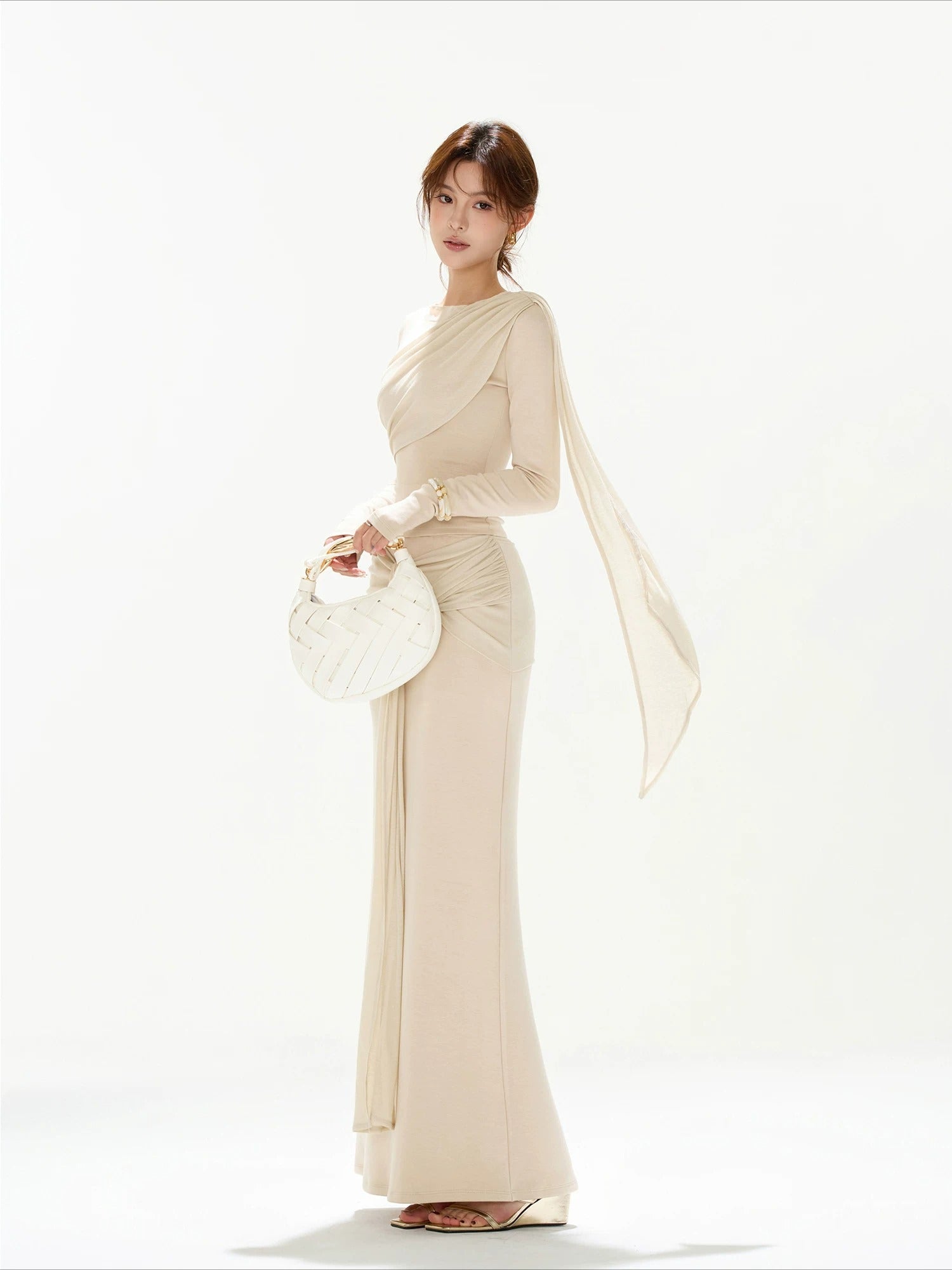 Apricot Ruched Knit Top &amp; Skirt Set