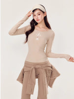Embroidery Hollow Cross Long Sleeve Top