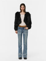 Suede Waistband Washed Bootcut Jeans