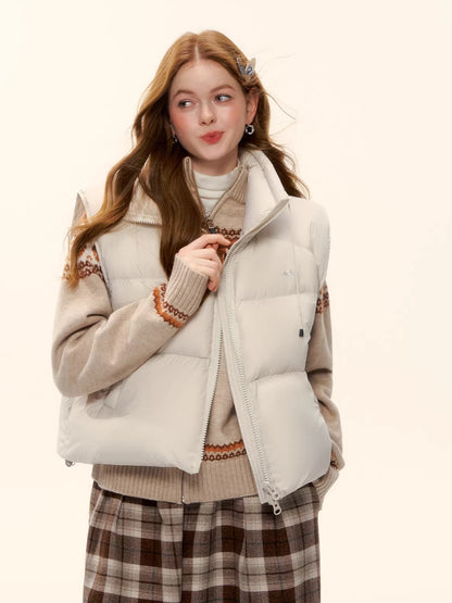 90% Down Puffer Stand-Collar Drawstring Vest