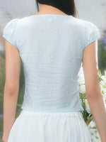 Light Blue Tie Bubble Sleeve Blouse