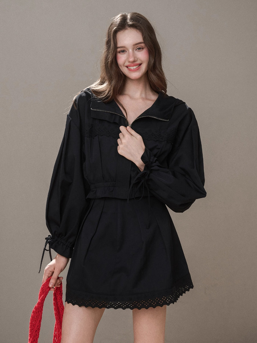 “Reading Time” Cotton Trench &amp; Skirt Set