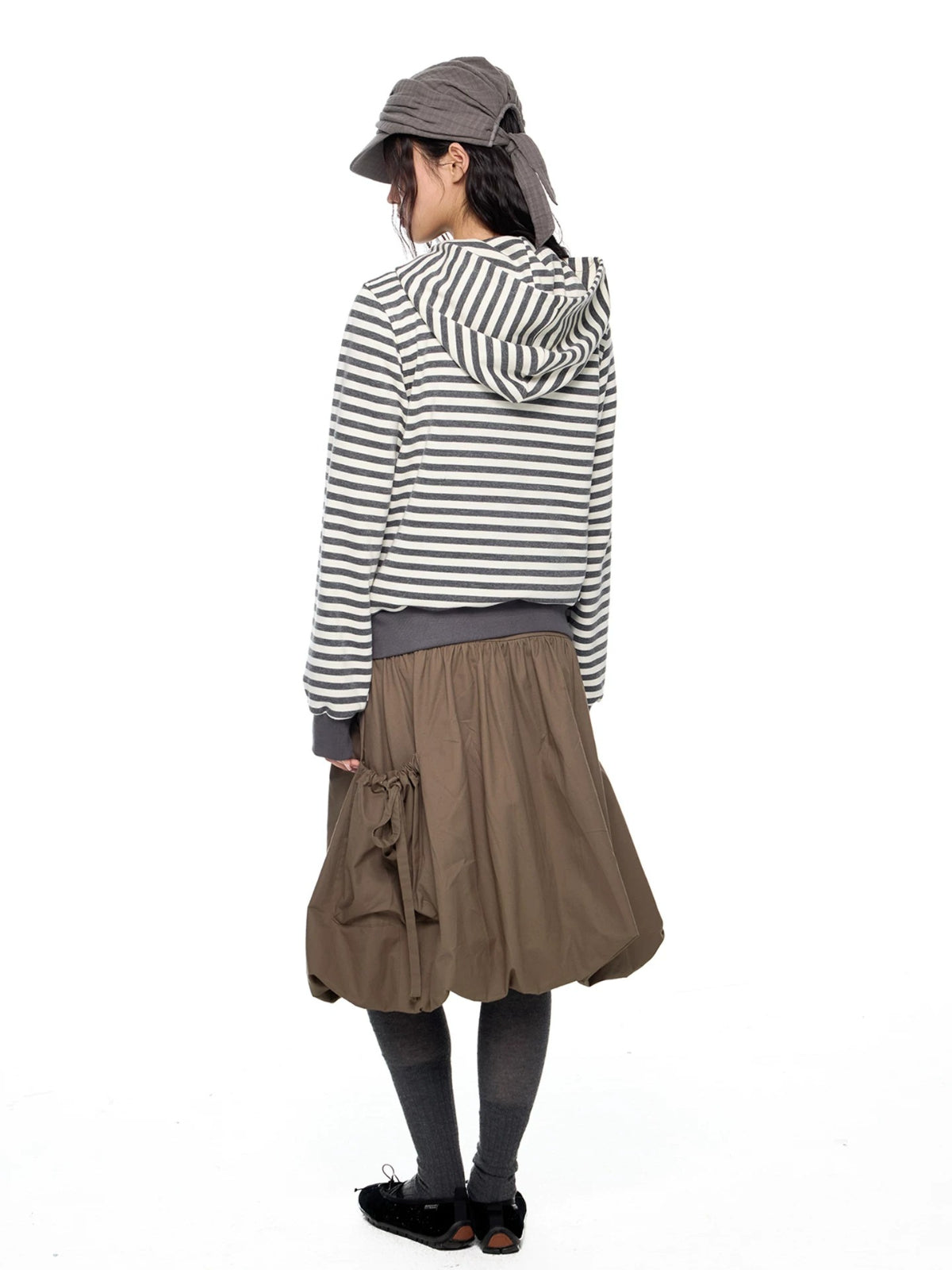 Double-Breasted Striped Hooded Cardigan