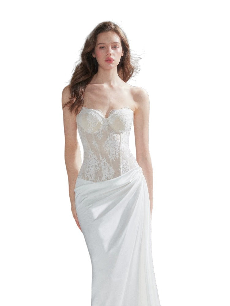 Lace Corset Satin Maxi Dress