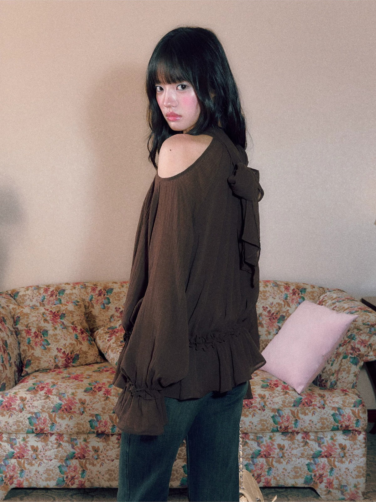 Halter Ruffle Chiffon Blouse
