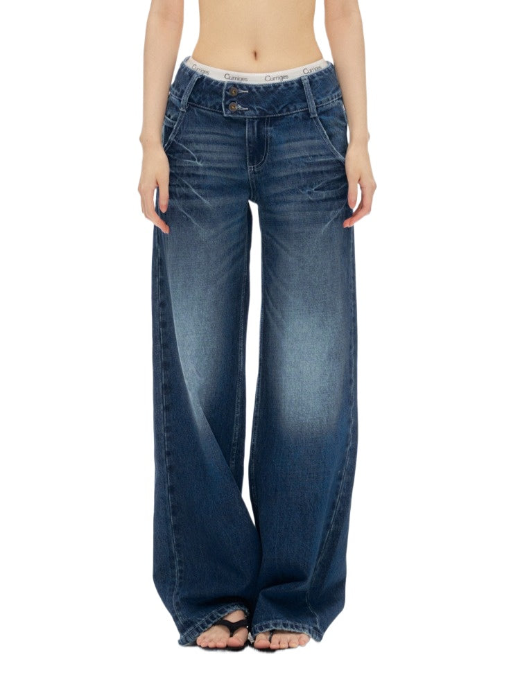Dark Blue &amp; White Flare Jeans