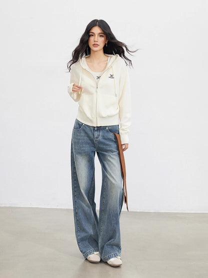 Off-white Embroidered Knit Hoodie Cardigan