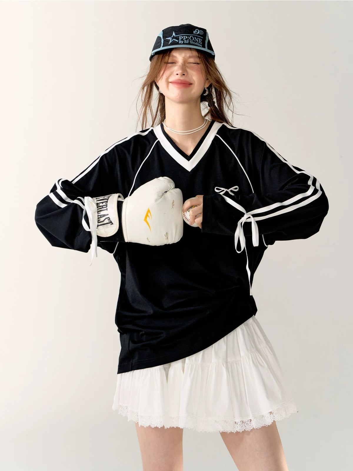 Contrast Bow Long Sleeve Tee