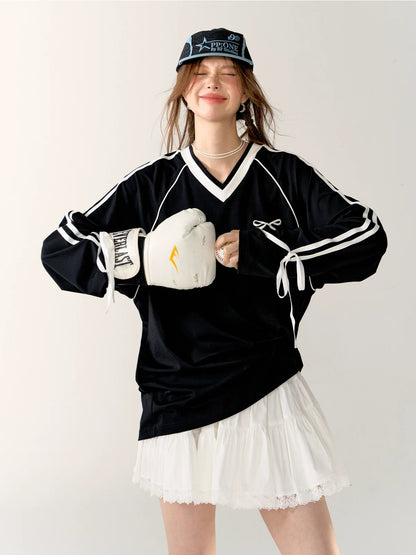 Contrast Bow Long Sleeve Tee