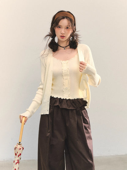 Lettuce-Edge Cardigan &amp; Camisole Set