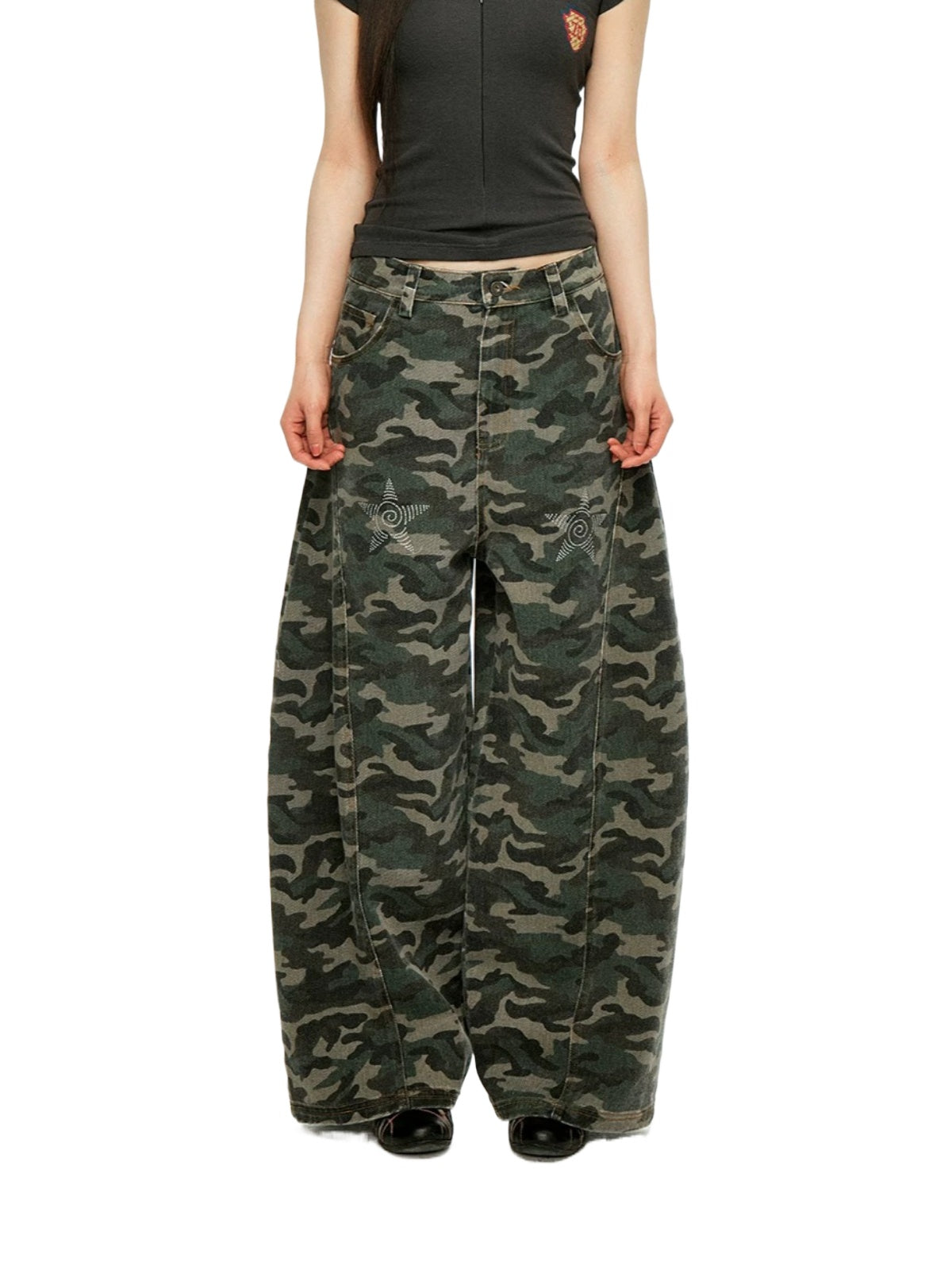 Washed Camo Wide Leg Jeans