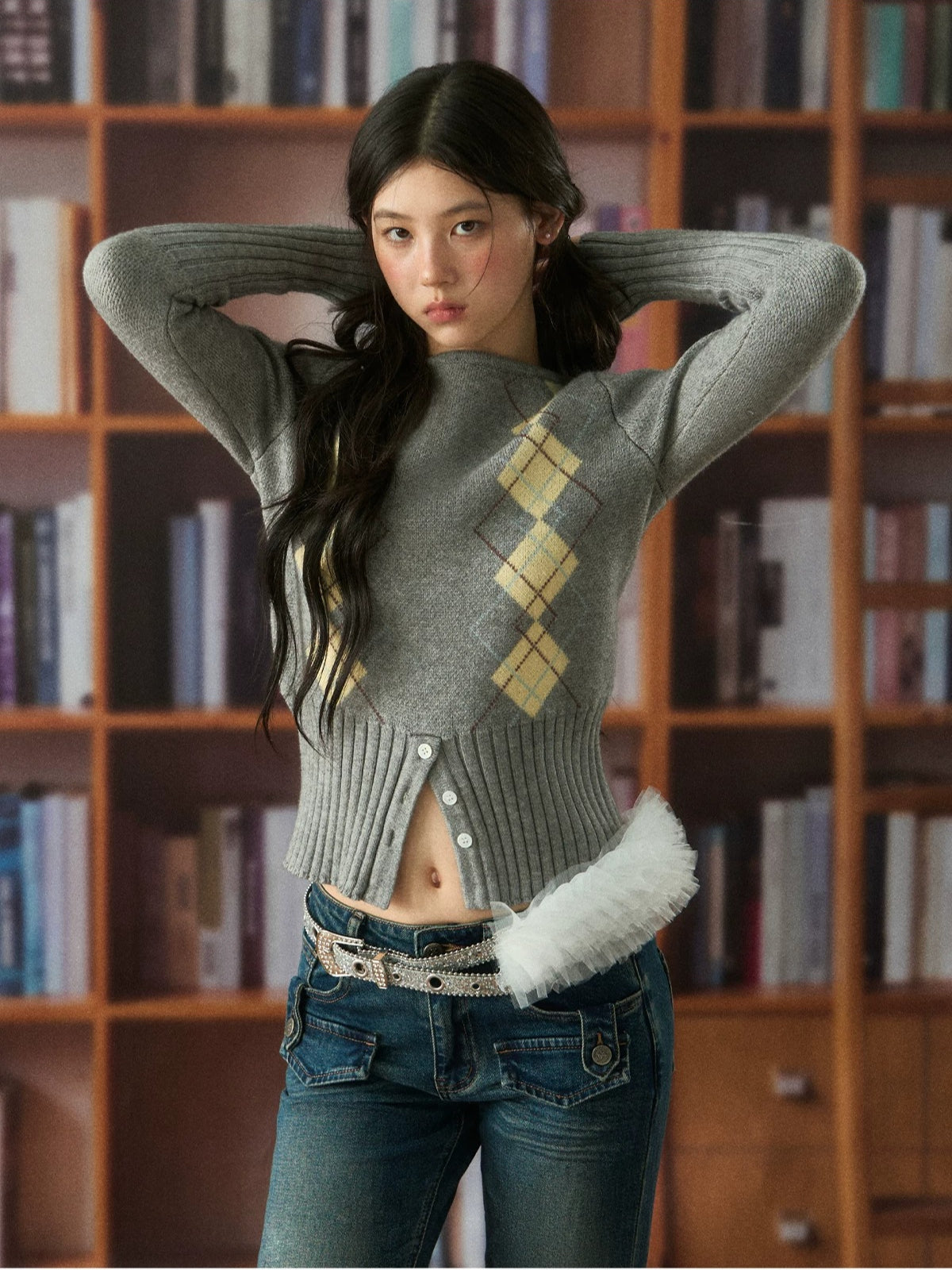 Diamond Pattern Cropped Knit Top