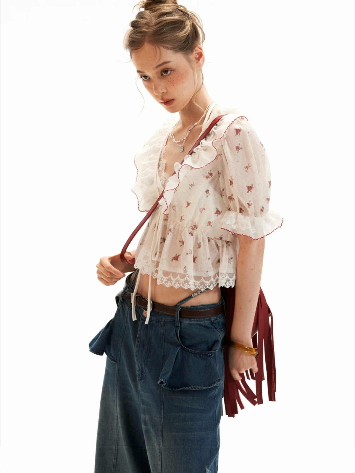 Floral Dot Puff Sleeve Blouse