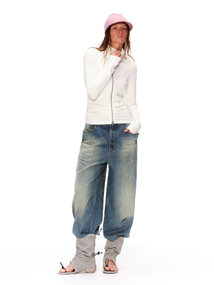 Ruched Zip Sweatshirt