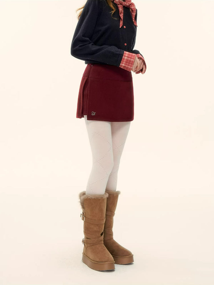 Faux-Layer Wool A-Line Skort