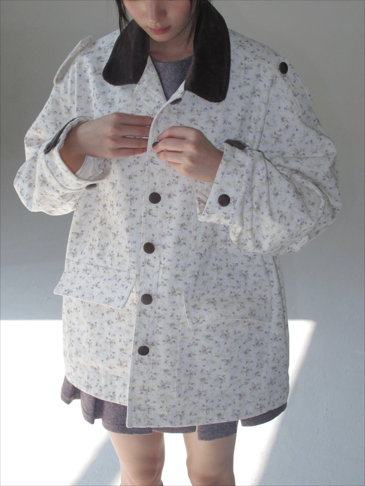 Floral Patchwork Twill Utility Coat