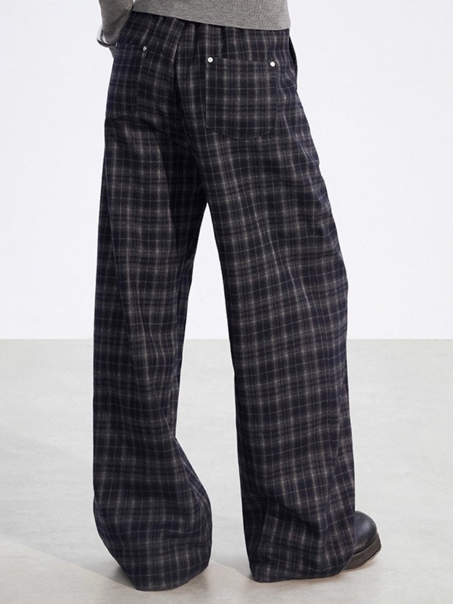 Gray Fleece Checkered Wide-Leg Pants