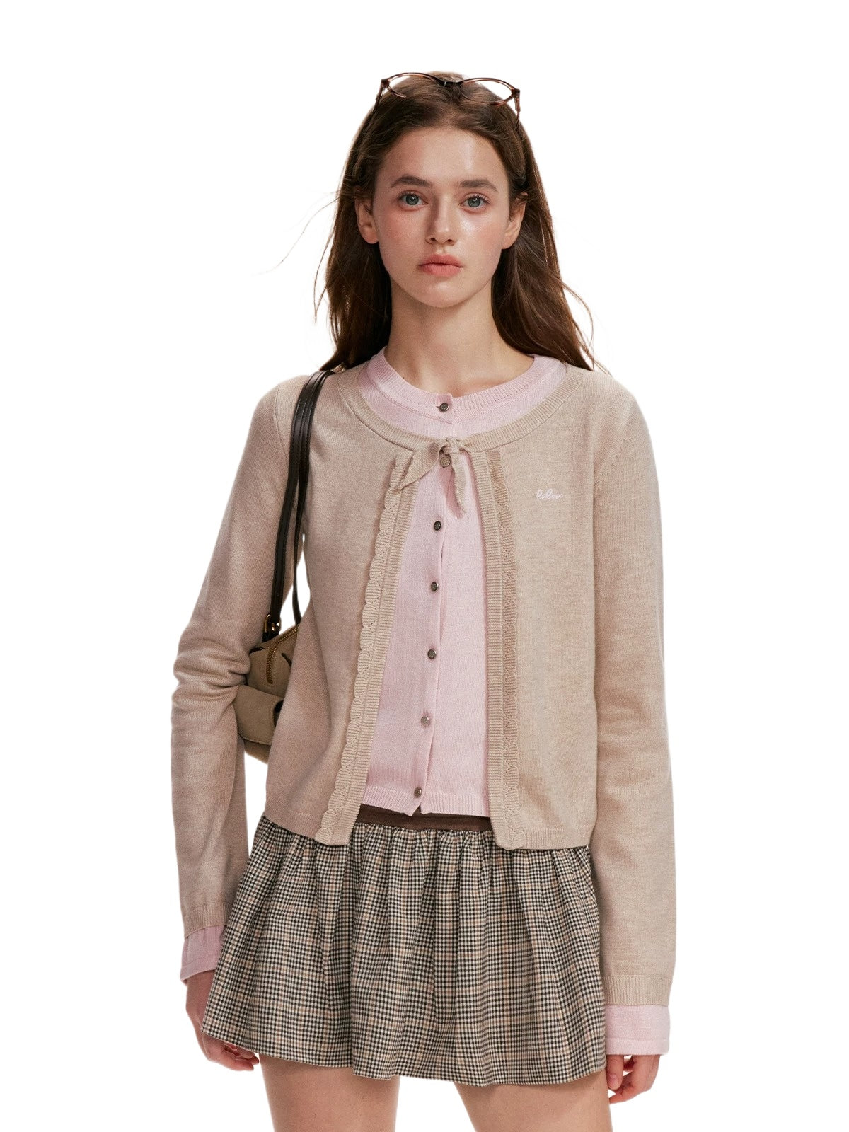 Contrast Layered Bow Knit Cardigan
