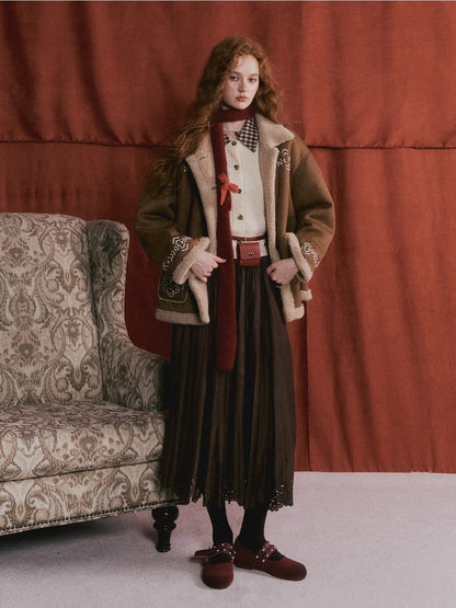 Shearling Embroidered Suede Jacket