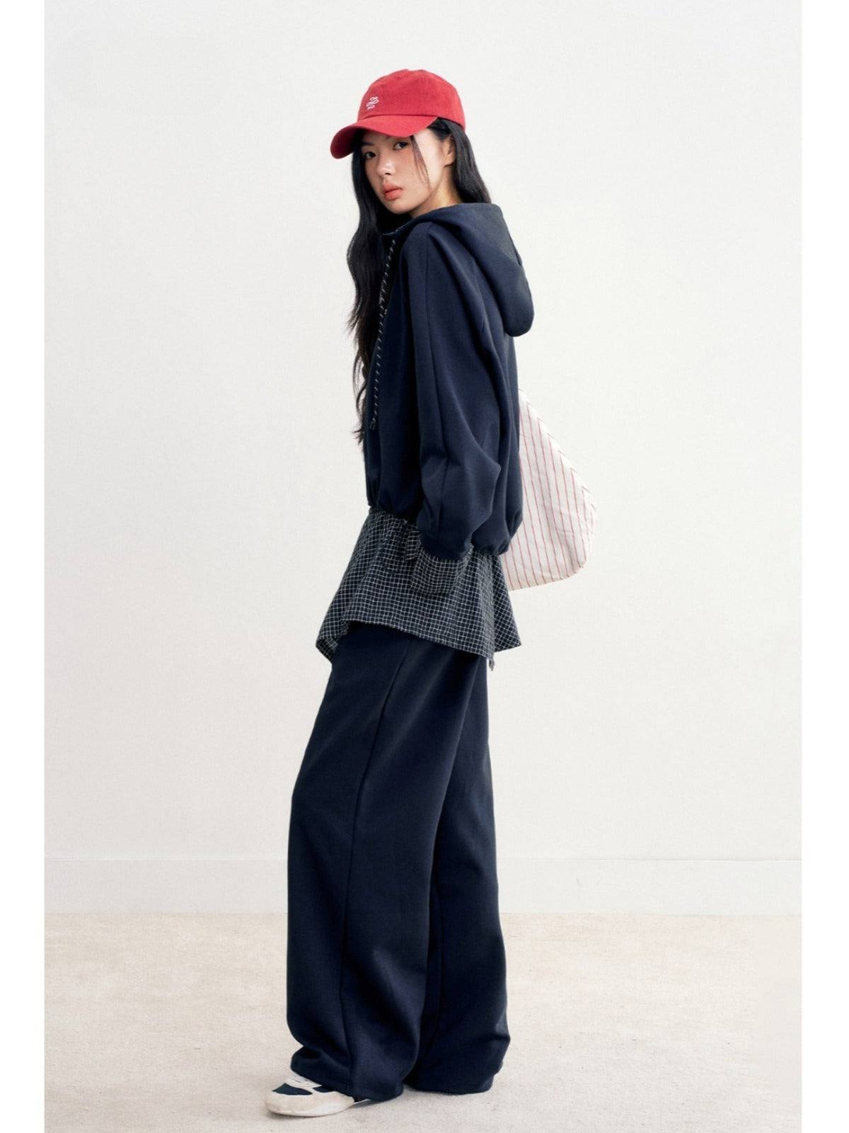 Plaid Half Zip Hoodie &amp; Pants Set