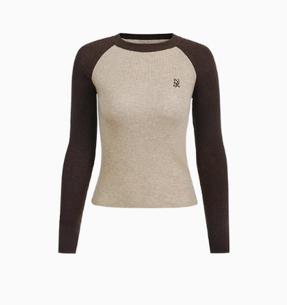 Apricot &amp; Coffee Wool Knit Sweater