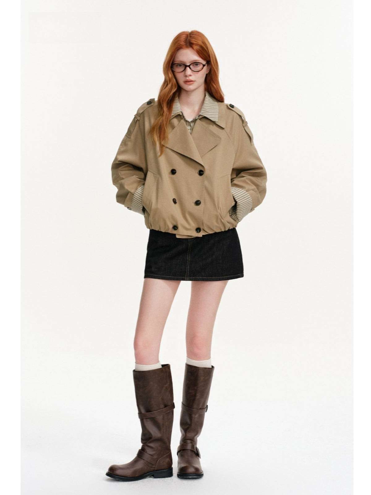 Layered Stripe Panel Trench Jacket
