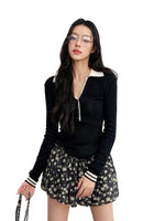 Contrast V-Veck Knit Top
