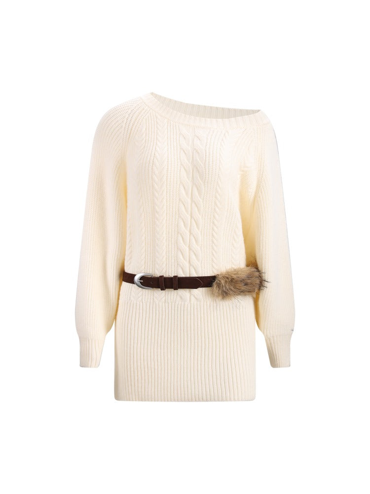 Coffee &amp; Apricot Off-the-shoulder Belt Dress