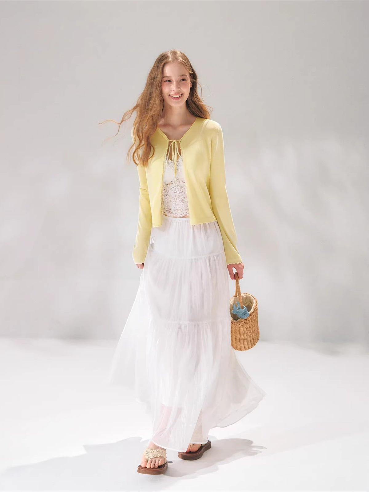 Lace Trim Tie Cardigan