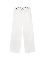 Beige Polka Waist Straight Jeans