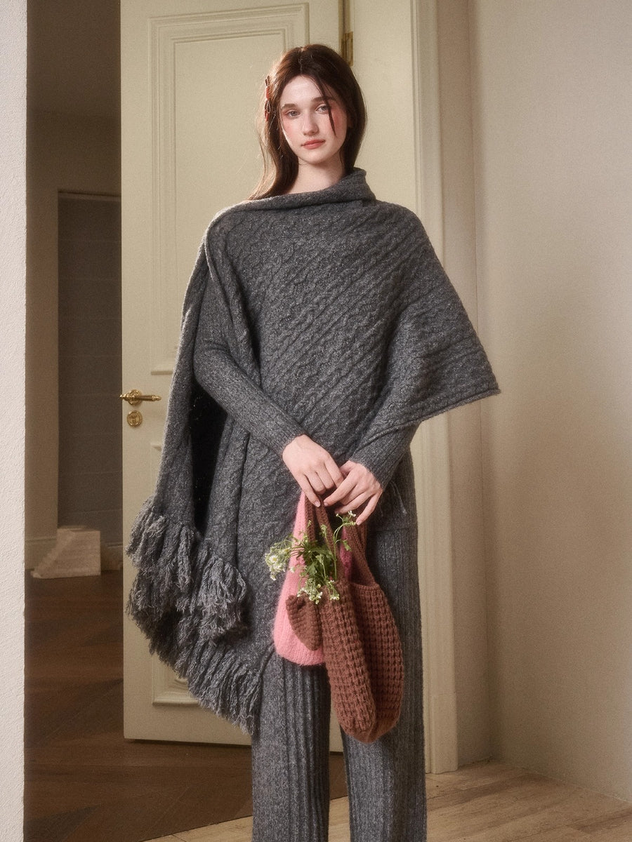 Velvet Bunny Wool Cloud Off-Shoulder Knit Cardigan &amp; Pants Set