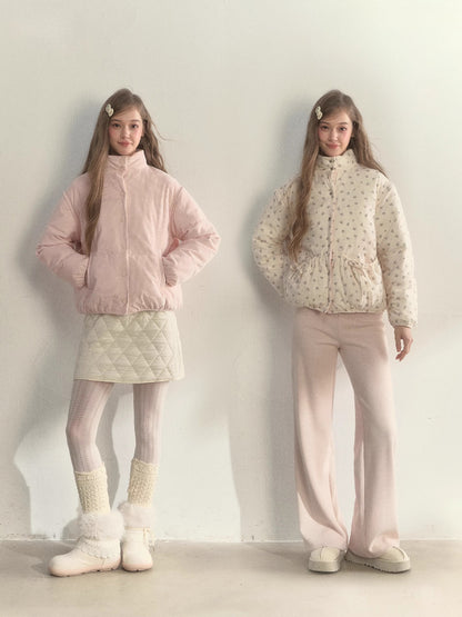 Pink Corduroy Floral Double-Sided Cotton Puffer Vest