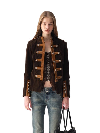 Velvet Colorblock Hardware Jacket