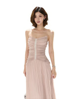 Pleated Mesh Maxi Dress