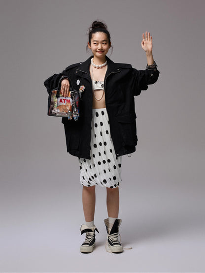 Heavy Embroidery Jacquard Multi-pocket Stand Collar Utility Jacket