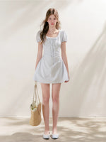 Pleated Puff Sleeve Dress