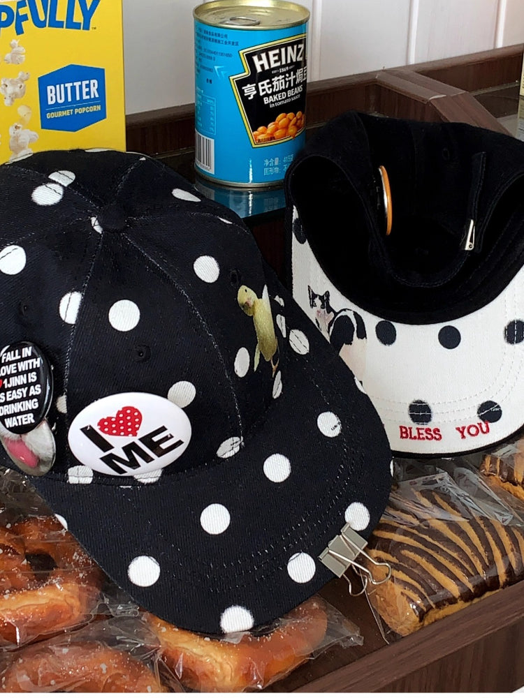 Badge Polka Dot Canvas Baseball Cap