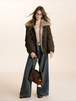 Brown & White Fur Collar Parka Jacket