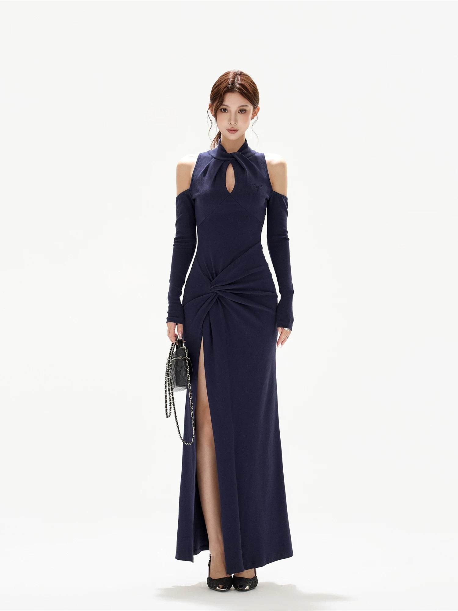 Navy Off Shoulder Knit Dress