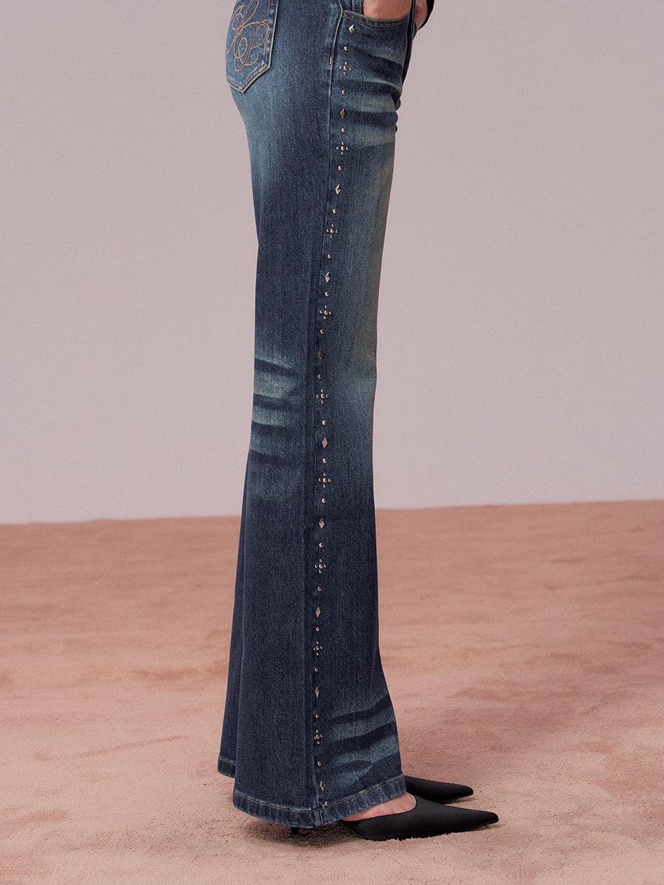 Studded Wash Straight-Leg Jeans