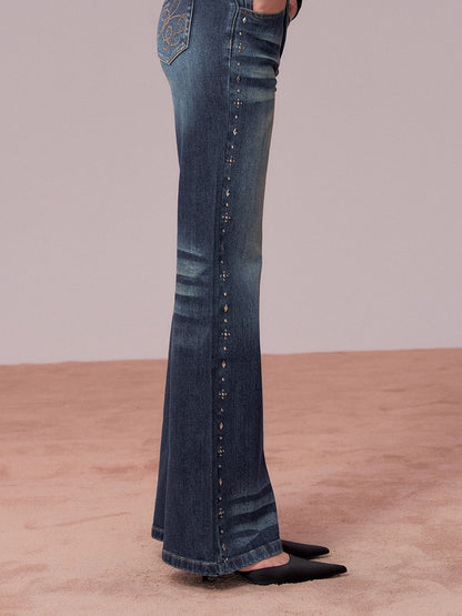 Studded Wash Straight-Leg Jeans