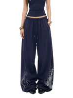 Navy Rhinestone Wide Leg Pants