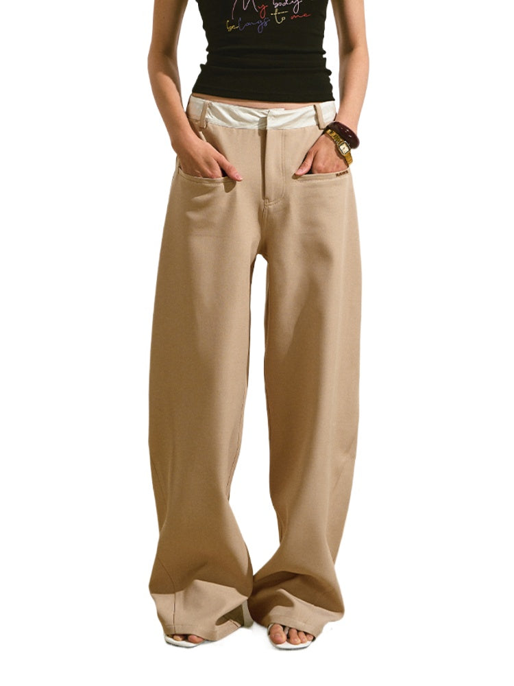 Wrinkle-Resistant Patchwork Straight-Leg Pants