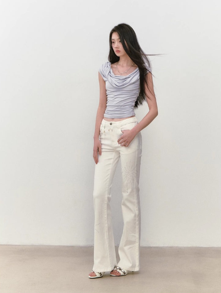 Rhinestone Firework Straight-Micro Flare Jeans