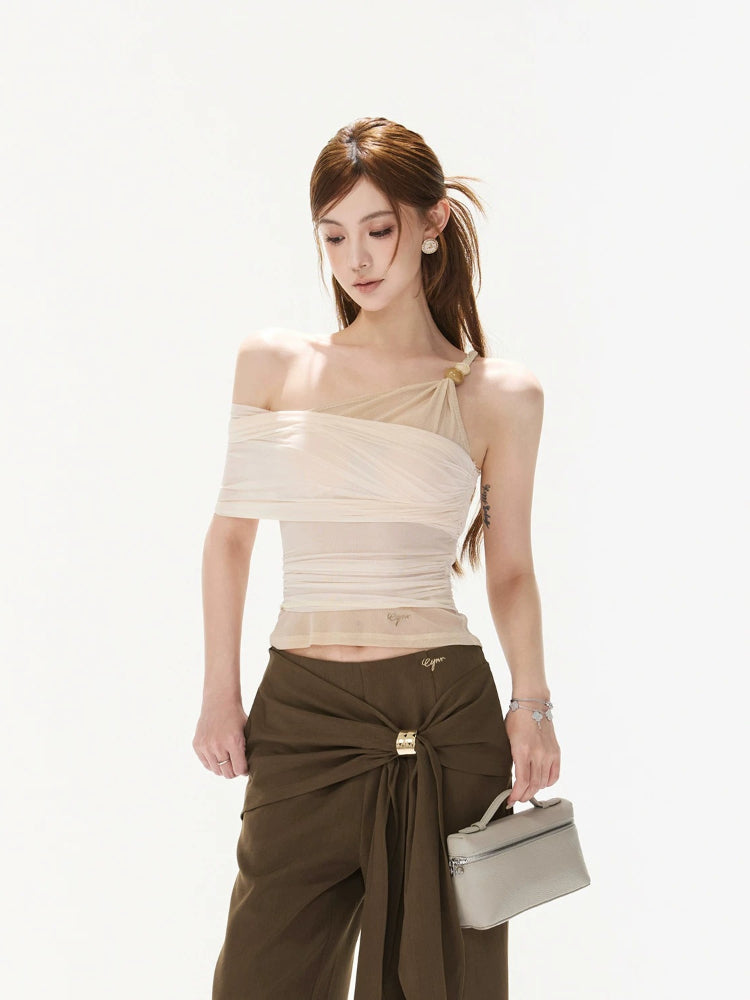 Beaded One-Shoulder Top