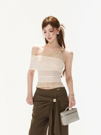 Beaded One-Shoulder Top