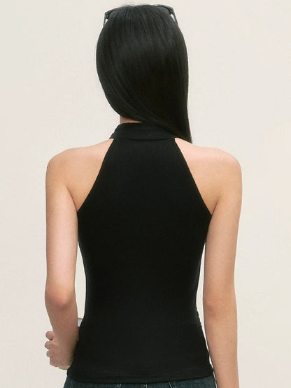 Black Cutout Halter Top